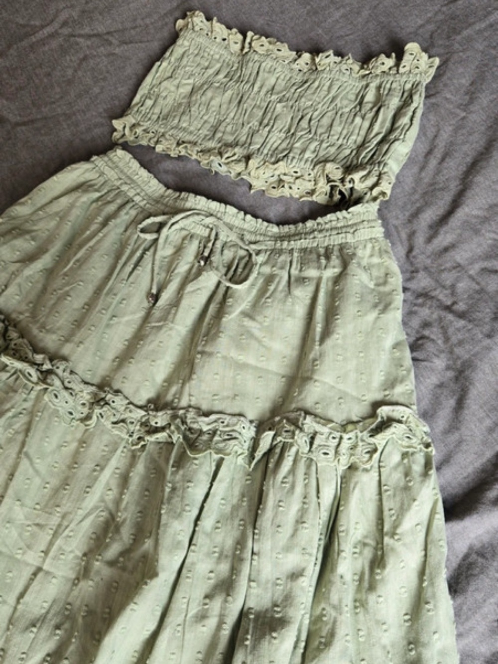 Mable 100% cotton Smocked Tiered Maxi Dress in Sage Green - Picture 3 of 5